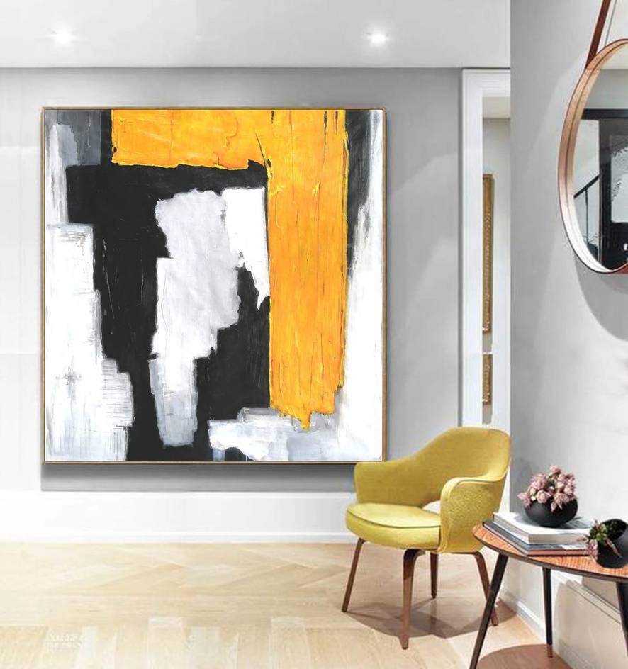 Modern Hand-painted Knife Contemporary Yellow Abstract Canvas Wall Art O3B2C